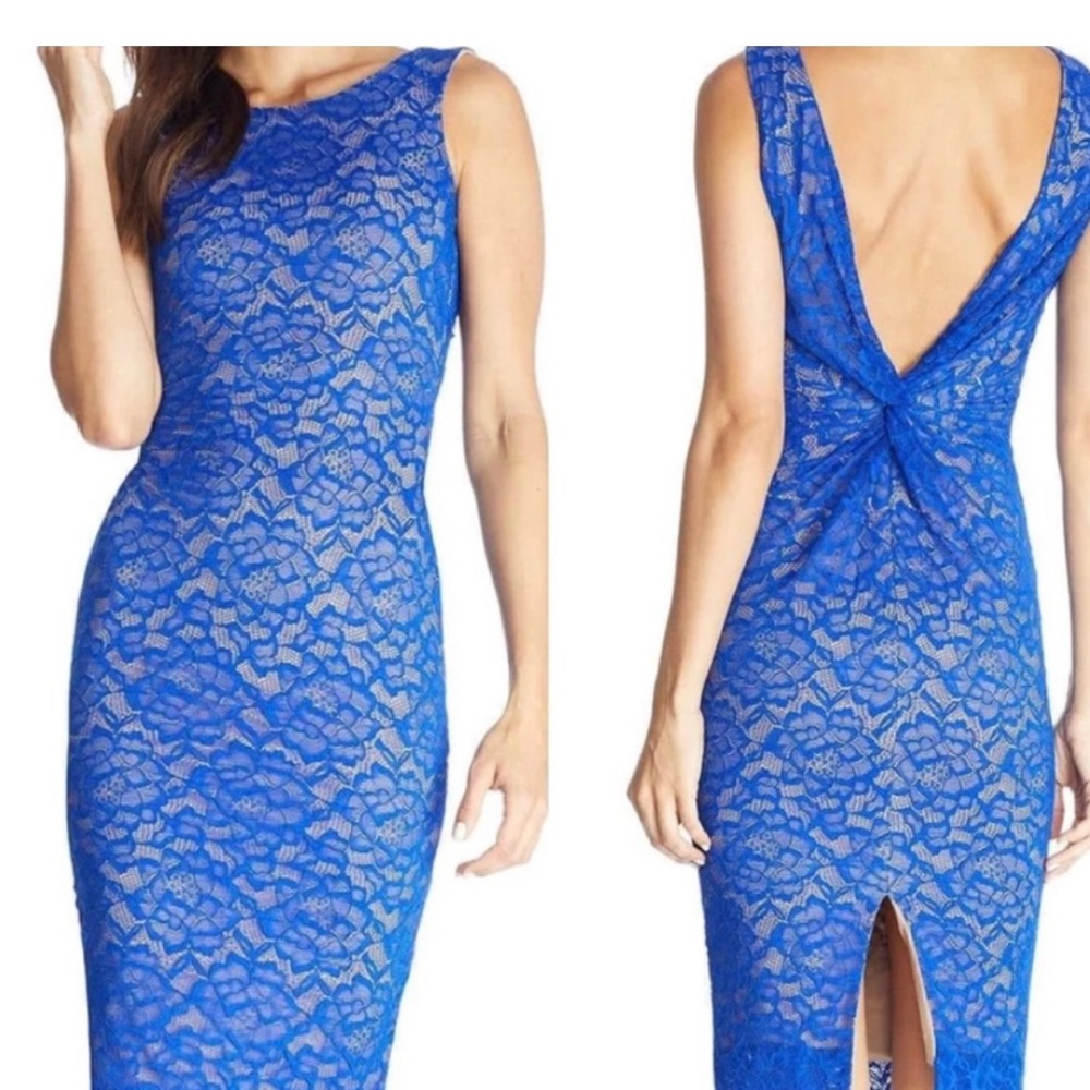 Dress the Population Kendra Lace Dress Women’s Large Midi Blue